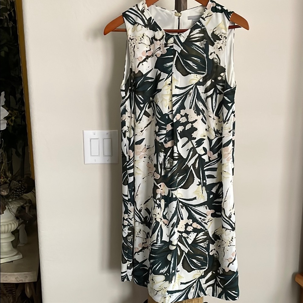 H&M Floral Sleeveless Dress - Fully Lined Grey Green pink White SZ 10 Like New